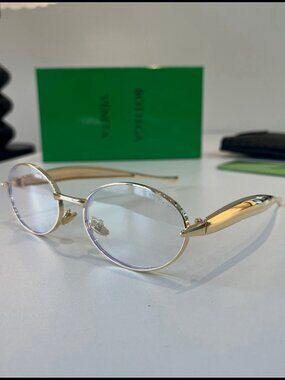 Bottega Veneta Gold Oval Retro Optical Glasses